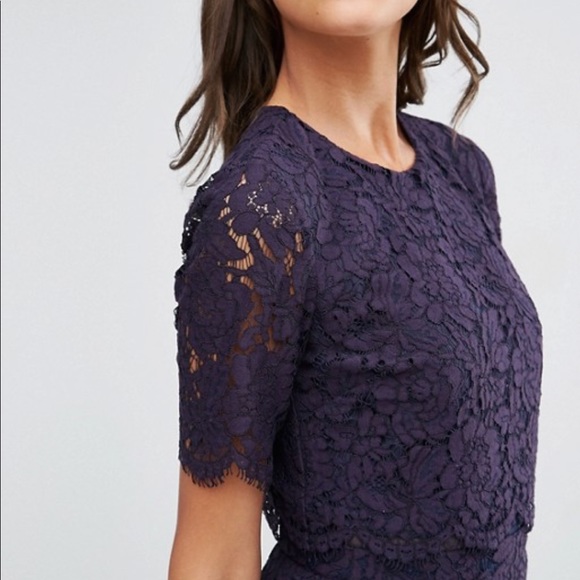 ASOS TALL Navy Lace Crop Top Midi Pencil Dress - Picture 4 of 6